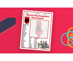 Albania Map Geography Word Search 2rd 3th 4th 5th Grade worksheet