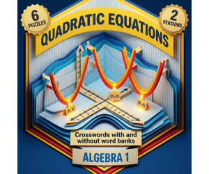 Algebra 1 Quadratic Equations and Functions Crosswords with Word Bank