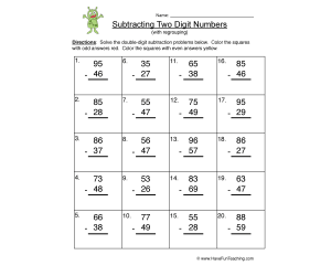 Alien Double Digit Subtraction Regroup Worksheet