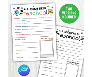 All About Me Preschool Questionnaire End of the Year Activities