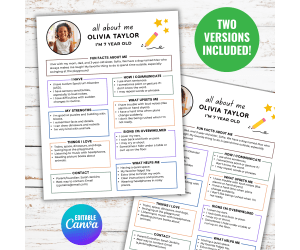 All About My Child Form Activity for Special Needs, Autism, ADHD
