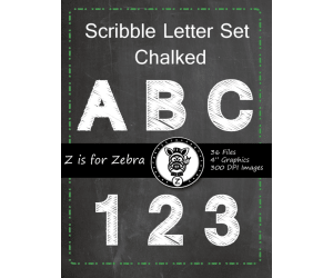 Alpha Chalk board Scribble Letters 0-9 & Upper Case letters