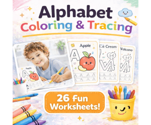 Alphabet Coloring Pages A-Z Printable ABC Tracing Workbook PDF