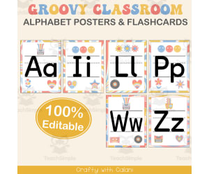 Alphabet Poster & Flashcards in Pastel Groovy Theme - 100% Editable
