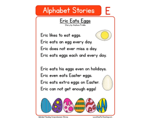 Alphabet Stories Letter E Reading Comprehension Worksheet