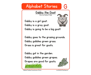 Alphabet Stories Letter G Reading Comprehension Worksheet