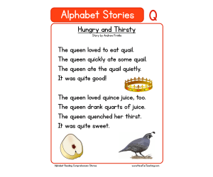 Alphabet Stories Letter Q Reading Comprehension Worksheet