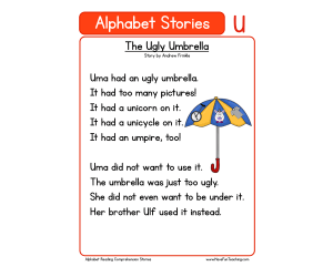 Alphabet Stories Letter U Reading Comprehension Worksheet