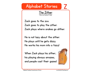 Alphabet Stories Letter Z Reading Comprehension Worksheet