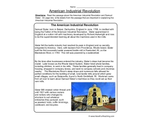 American Industrial Revolution Worksheet