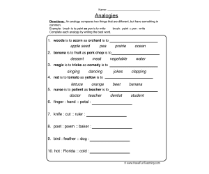 Analogies Worksheet