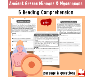 Ancient Greece Minoans & Mycenaeans Reading Comprehension & Question W