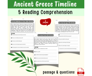 Ancient Greece Timeline Reading Comprehension & Question Worksheet Gre