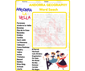 ANDORRA GEOGRAPHY Word Search Puzzle Worksheet Activity