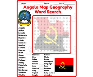 Angola Map Geography Word Search 2rd 3th 4th 5th Grade worksheet