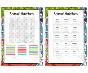Animal Habitats word search, scramble and crossword