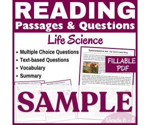 Animal Skin, Cats, and T. Rex: SAMPLE Reading passage (FILLABLE PDF)