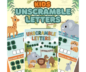 Animal Word Unscramble Spelling Worksheets Vocabulary Activity