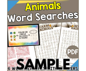 Animals Word Search: 1 Page Sample (PDF)