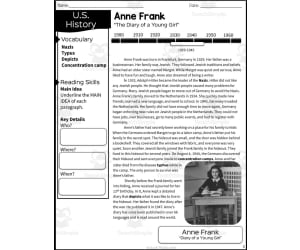 Anne Frank Reading Packet