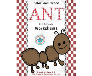 Ant Cut and Paste Worksheets to Color and Trace