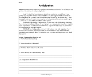 Anticipating Ask and Answer Questions Worksheet