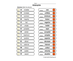 Antonyms Intermediate Matching Worksheet