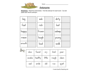 Antonyms Match Worksheet
