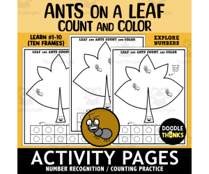 Ants on a Leaf Count and Color Ten Frames Activity Printables