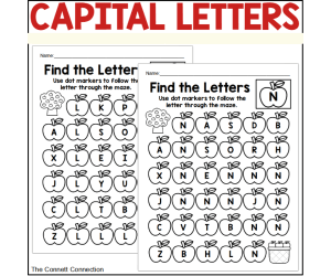 Apple Alphabet Maze Worksheets for Capital Letters