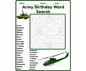 Army Birthday Word Search 2nd 3rd 4th 5th Grade Worksheet Activity