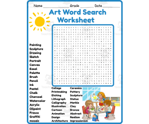 art Word Search 2nd, 3rd, 4th & 5th Grades Worksheet Activity