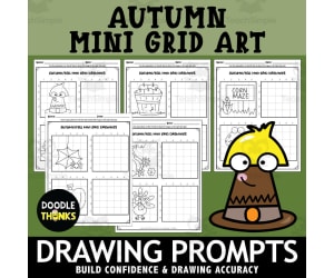 Art Worksheets Autumn Mini Grid Drawing Prompts