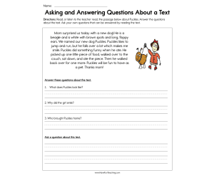 Asking and Answering Questions about a Text Worksheet