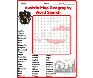 Austria Geography Word Search 2rd 3th 4th 5th Grade worksheet