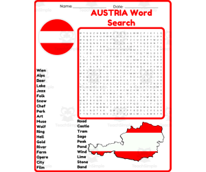 AUSTRIA Word Search Puzzle Worksheet Activity