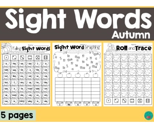 Autumn Sight Words Worksheets