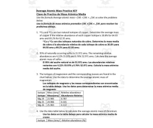 Average Atomic Mass Practice ESL: Spanish version