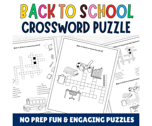 Back To School Crossword Puzzles, First Day of School Worksheet
