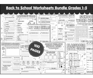 Back to School Worksheets | 100 Pages All About Me ELA Math Games G1-5