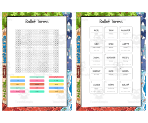 Ballet Terms word search, scramble and crossword puzzle