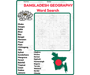 BANGLADESH GEOGRAPHY Word Search Puzzle Worksheet Activity