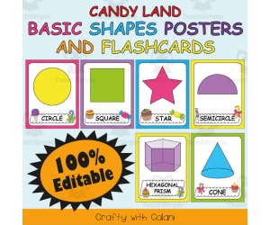 Basic Shapes Poster & Flashcards in Candy Land Theme - 100% Editble