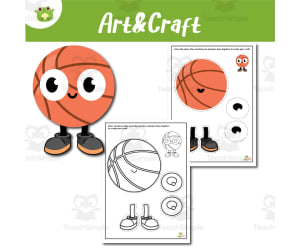 Basketball Ball Character Art & Craft Printable – Cut, Color, and Buil