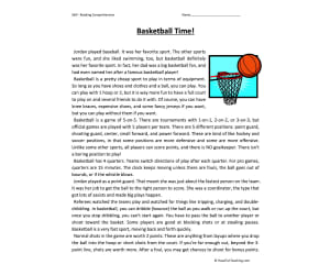 Basketball Time Reading Comprehension Worksheet