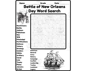 Battle of New Orleans Day Word Search 2rd 3th 4th 5th Grade worksheet