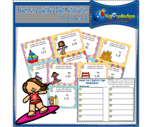 Beach Fun 2 Digit By 2 Digit Multiplication Task Cards With Response Sheet & Answer Key - EBOOK