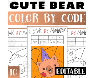 Bears Editable Color By Code Worksheet Activity, Bears Color By Number
