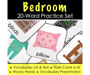Bedroom Vocabulary - Digital Activities, Word List & Quiz + 4 Flashcard Sets