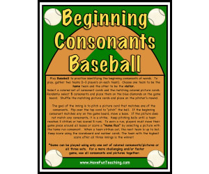 Beginning Consonants Baseball Activity